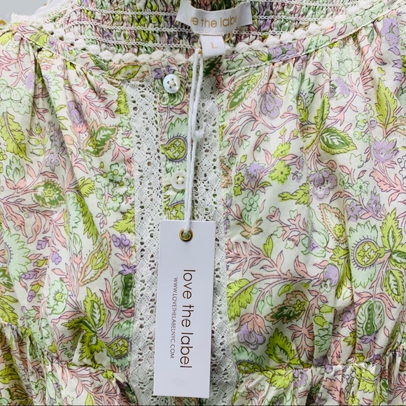 LOVE THE LABEL Square Neck Puff Sleeve Floral Mini Dress Size Large NWT - Picture 14 of 16